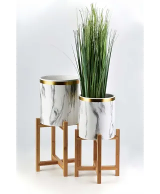 Stojak na kwiaty - Doniczka na stojaku - 47cm - Złota obręcz