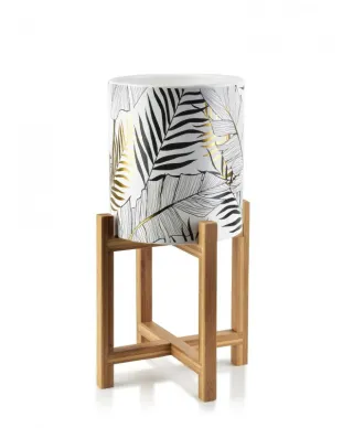 Stojak na kwiaty - Doniczka na stojaku - 40cm - Czarno Złote Liście