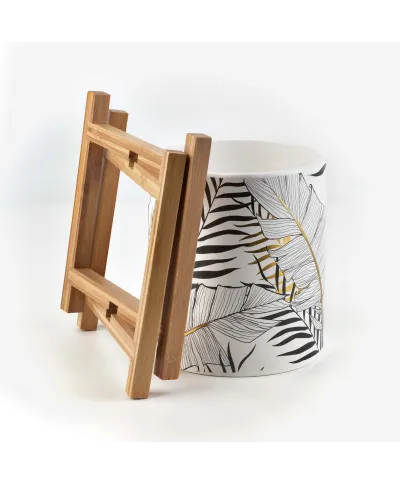 Stojak na kwiaty - Doniczka na stojaku - 40cm - Czarno Złote Liście