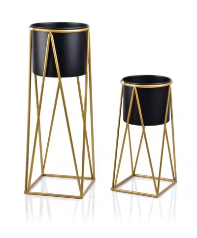 Komplet Kwietników metalowych - 2szt. Czarno złote