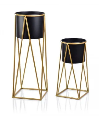 Komplet Kwietników metalowych - 2szt. Czarno złote