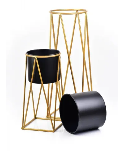 Komplet Kwietników metalowych - 2szt. Czarno złote