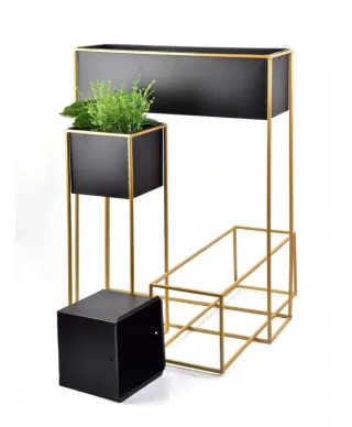 Zestaw kwietników metalowych 3szt. - Czarno złote