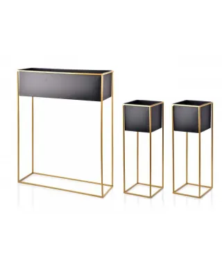 Zestaw kwietników metalowych 3szt. - Czarno złote