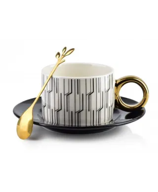 Filiżanka ze spodkiem i łyżeczką - Kendal Kreski 230ml