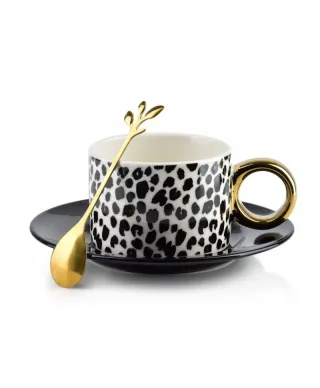 Filiżanka ze spodkiem i łyżeczką - Kendal Cętki 230ml