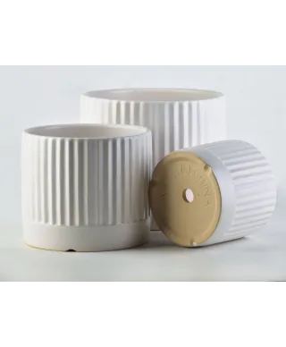 Doniczka ceramiczna - Komplet 3szt - Biały mat paski