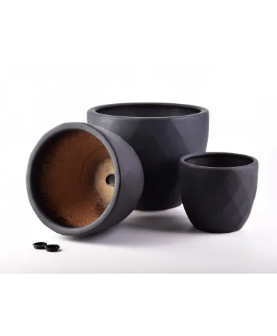 3szt. Doniczka ceramiczna - Zestaw osłonek Czarny Diament