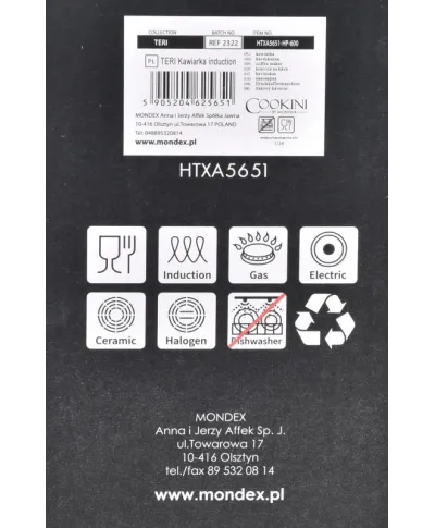 TERI Kawiarka 300ml indukcja             COOKINI 9,5x17xh19cm