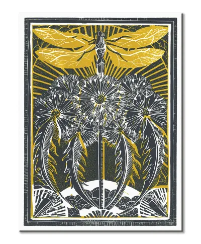 Dragonfly Dandelions - obraz na płótnie