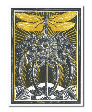 Dragonfly Dandelions - obraz na płótnie