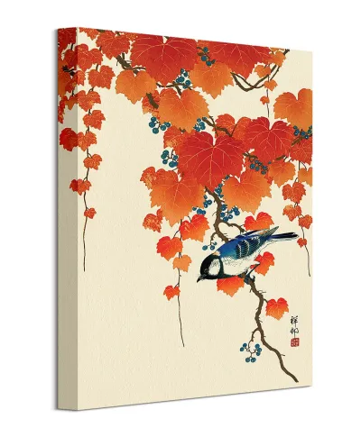 Bird and Red Ivy - obraz na płótnie