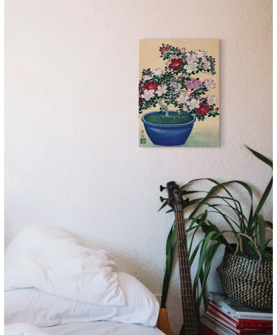 Blooming Azalea in Blue Pot - obraz na płótnie