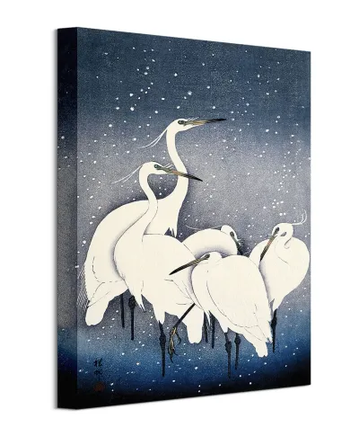 Egrets on a Snowy Night - obraz na płótnie