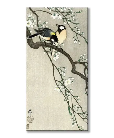 Tits on a Cherry Branch - obraz na płótnie