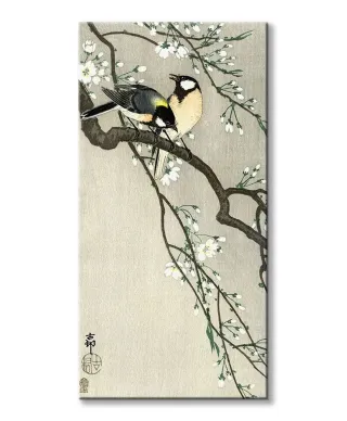 Tits on a Cherry Branch - obraz na płótnie