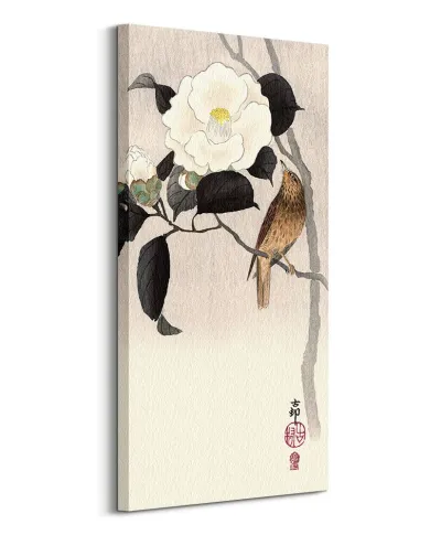 Songbird and Flowering Camellia - obraz na płótnie