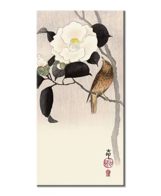 Songbird and Flowering Camellia - obraz na płótnie