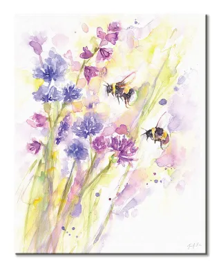 Bees Wildflowers - obraz na płótnie