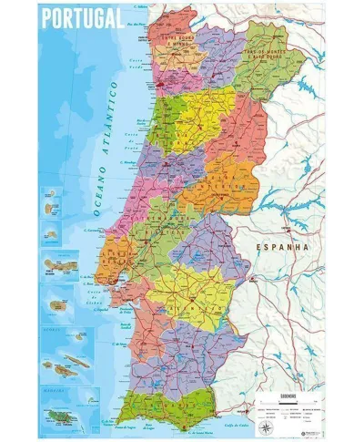 Mapa Portugalii - plakat