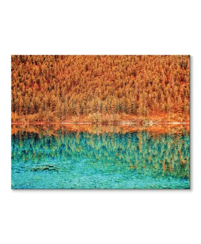 Jesienne drzewa nad jeziorem - Obraz na płótnie