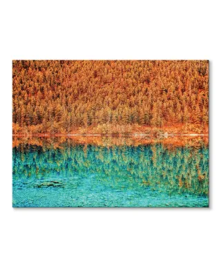 Jesienne drzewa nad jeziorem - Obraz na płótnie