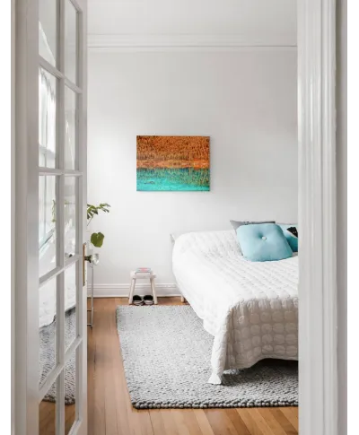 Jesienne drzewa nad jeziorem - Obraz na płótnie