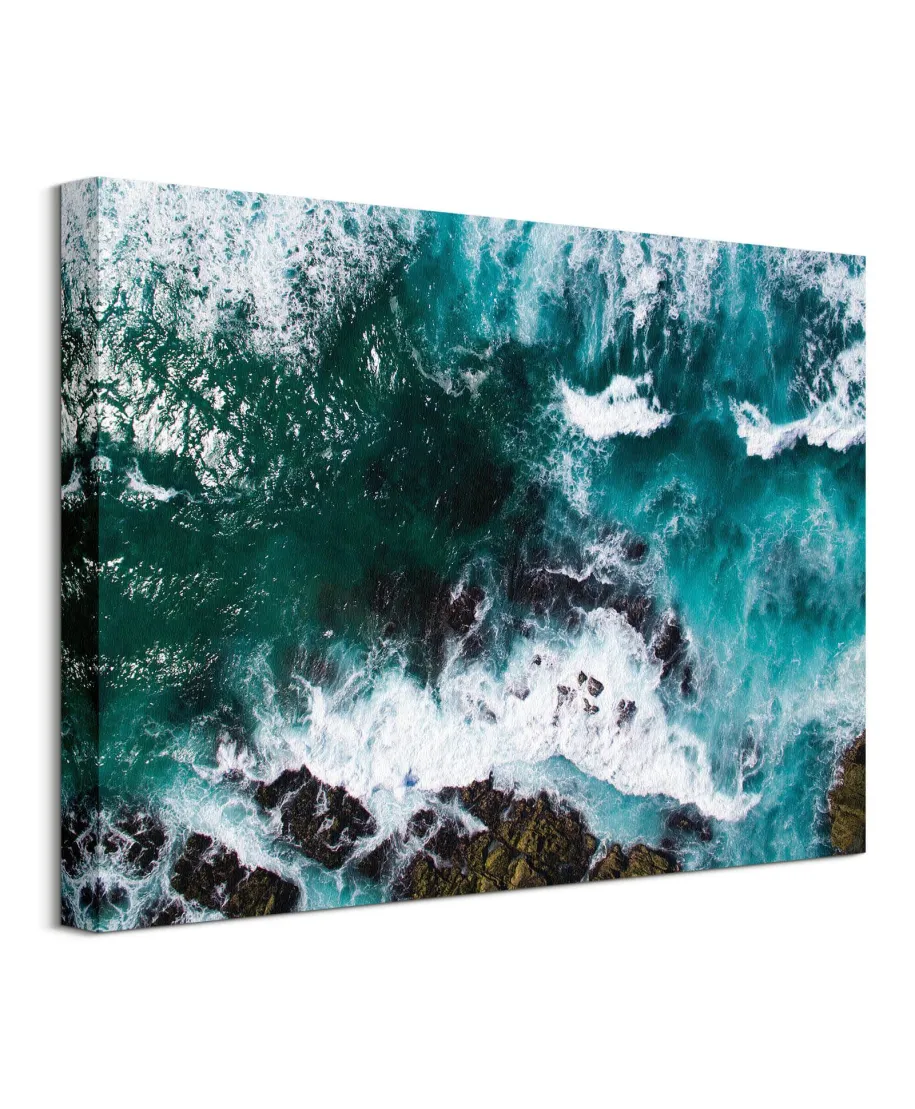 Fale uderzające o skały - Obraz na płótnie
