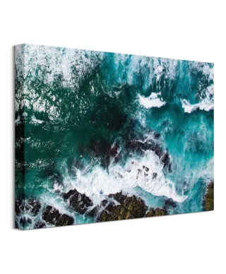 Fale uderzające o skały - Obraz na płótnie