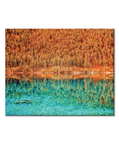 Jesienne drzewa nad jeziorem - obraz na płótnie