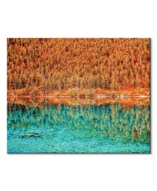 Jesienne drzewa nad jeziorem - obraz na płótnie