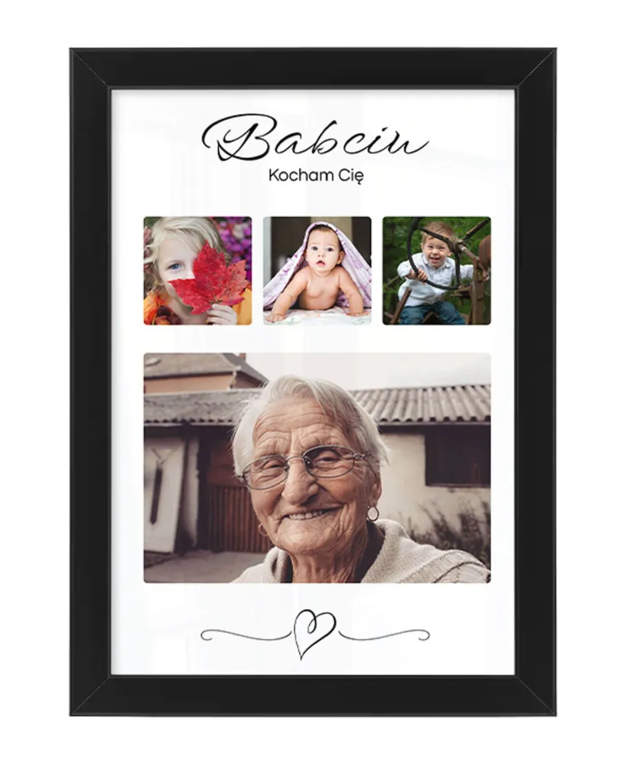 Plakat A4 ze zdjęciami Prezent na Dzień Babci w czarnej ramce