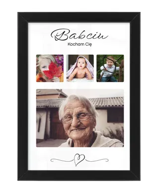 Plakat A4 ze zdjęciami Prezent na Dzień Babci w czarnej ramce
