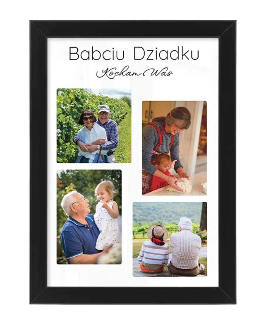 Plakat A4 ze zdjęciami Prezent dla Babci i Dziadka w czarnej ramce