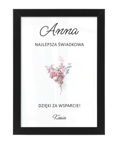 Plakat A4 Podziękowanie dla Świadkowej w czarnej ramce