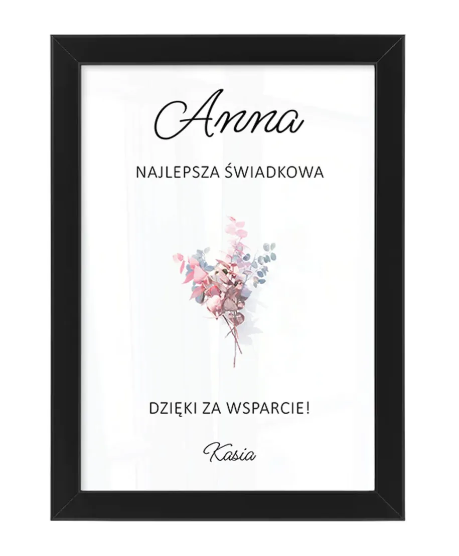 Plakat A4 Podziękowanie dla Świadkowej w czarnej ramce