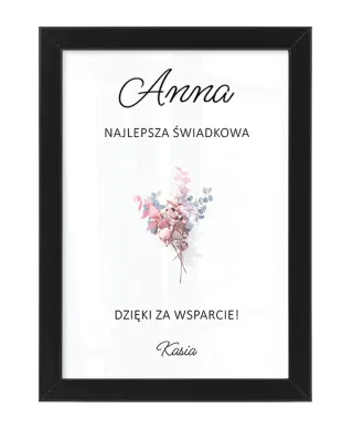 Plakat A4 Podziękowanie dla Świadkowej w czarnej ramce