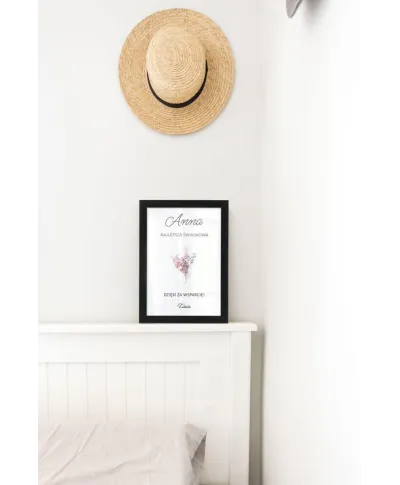 Plakat A4 Podziękowanie dla Świadkowej w czarnej ramce