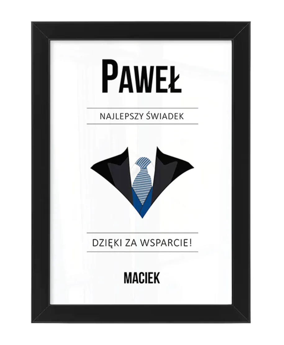 Plakat A4 Podziękowanie dla Świadka w czarnej ramce