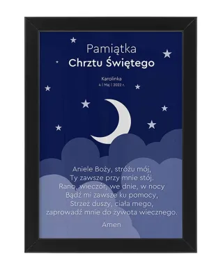 Plakat A4 Prezent na chrzciny, pamiątka chrztu w czarnej ramce