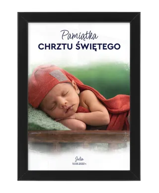 Plakat A4 ze zdjęciem Pamiątka Chrztu Świętego w czarnej ramce
