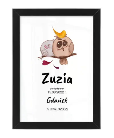 Plakat A4 Metryczka dla dziewczynki