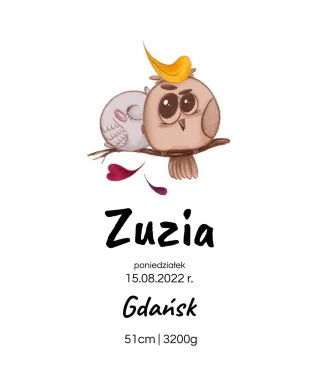 Plakat A4 Metryczka dla dziewczynki w czarnej ramce