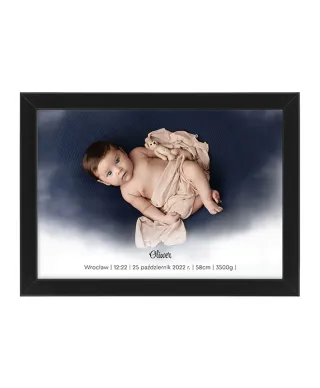 Plakat A4 ze zdjęciami Metryczka dla chłopca w czarnej ramce