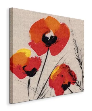 Three Poppies - Grey - Obraz na płótnie