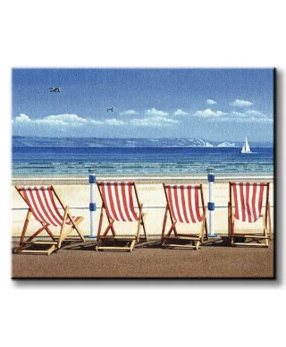 Four Red Deckchairs - Obraz na płótnie