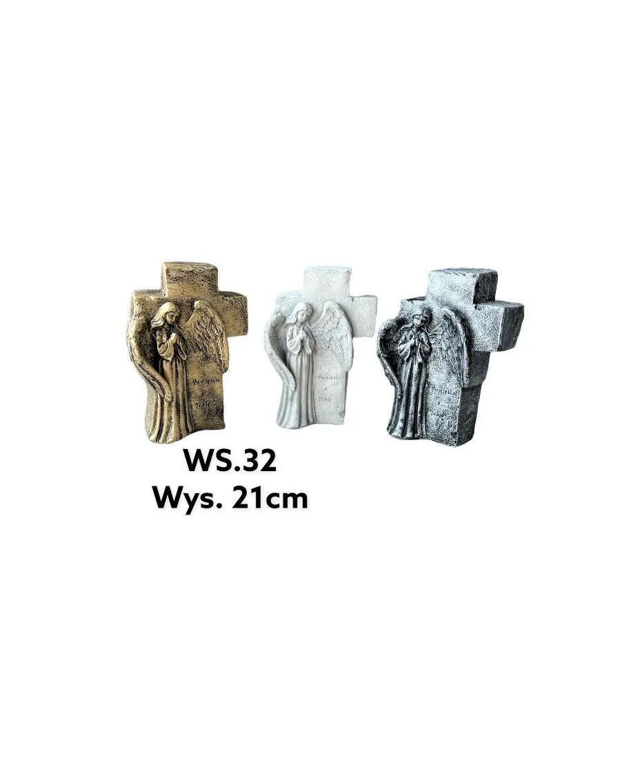 Figura krzyż z aniołem 8x14x22cm        złoty