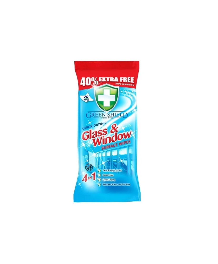 GREEN chusteczki do szyb 70szt SHIELD GLASS&WINDOW WIPES