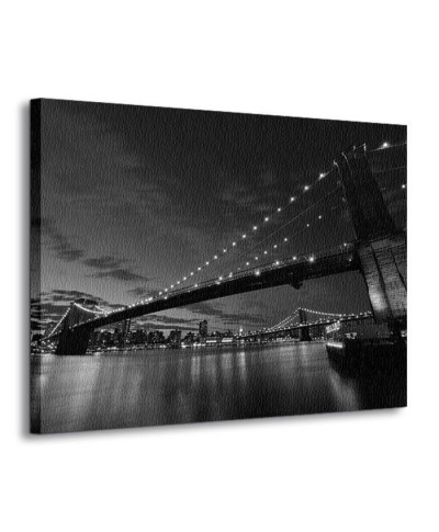 Brooklyn Bridge nocą BW - Obraz na płótnie