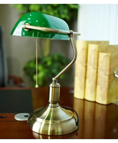 KLASYCZNA LAMPA BANKIERSKA BIURKOWA ZIELONA BANKER CLASSIC